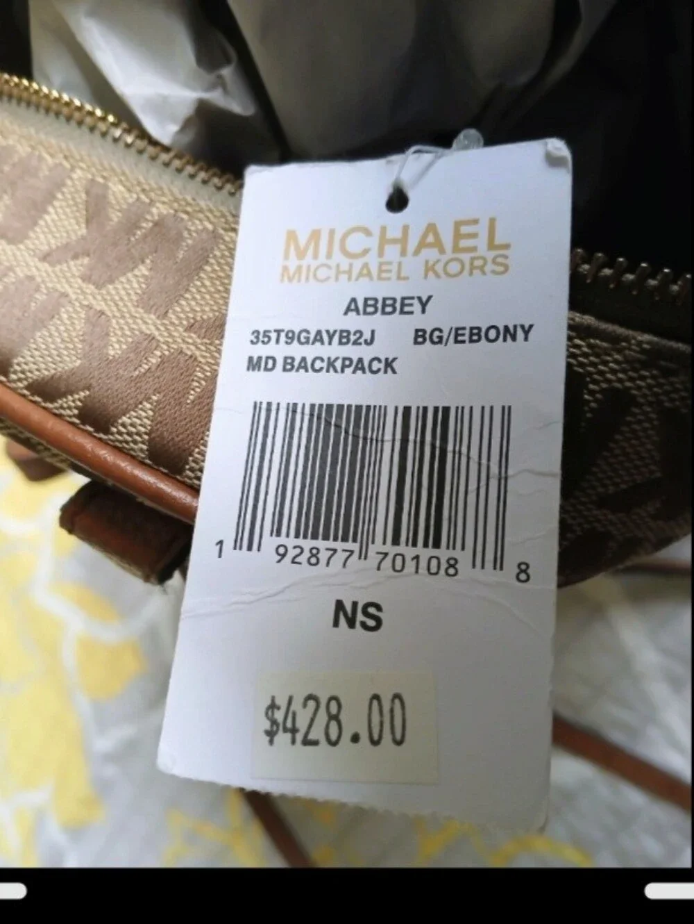 Michael Kors Tan/Brown Signature Logo Medium. Backpack. MSRP $428.